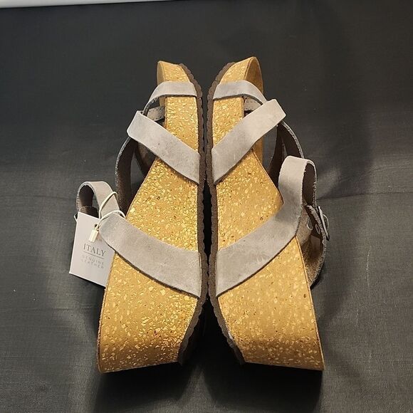BRAND BIO-GOLD CORK WEDGE  GEOMETRIC CUTE OUT OPEN-TOE SANDAL R3 - Picture 12 of 15